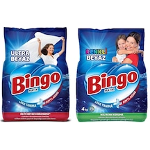 Bingo Matik Ultra Beyaz 4 Kg Ve Renkli Beyaz 4 Kg Toz Çamaşır Deterjanı 2 Li Set