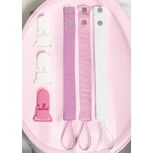 Joyous Mom Kids 3'lü Pamuk Müslin Bebek Emzik Askısı Plastik Klips Tutacaklı Açık Pembe - Gülkurusu