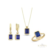 Mavi Topaz Taşlı Altın Takım Tkm07