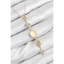 Nova Bazaar Pirinç Zincir Sarı Gold Renk Zirkon Taşlı Y Kolye altın