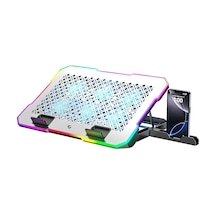 6 Fanlı Rgb Notebook Soğutucu, 9-17 İnç Laptop Uyumlu, 5 Kademeli Ergonomik Yükseklik Ayarı, Çift Usb Girişli, 10 Farklı Işık Modu Güçlü Soğutma Çözümü, Laptop Stand Ea-01