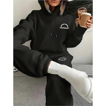 Siyah Perfect Baskılı Kapüşonlu Sweatshirt Ve Eşofman Altı Eşofman Takımı Siyah