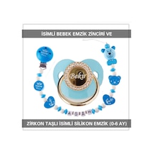 Sahi Aksesuar İsimli Bebek Emzik Zinciri ve İsimli Bebek Silikon Emzik BEZYI259 Mavi