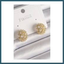 Bezos Pirinç Gold Renk Zirkon Taşlı Kadın Küpe Ob