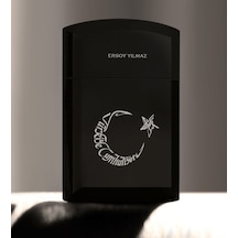Kişiye Özel Atatürk Ayyıldız Kaligrafi Siyah Metal Çakmak - 1