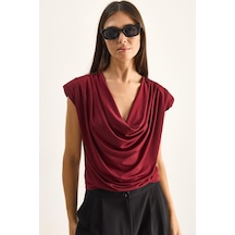 Shade Kadın Vatkalı Degaje Yaka Viskon Bluz 28008 60286179 - Bordo