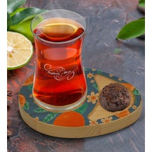 Kişiye Özel Portakal Tasarımlı Doğal Ahşap Tabaklı Heybeli Çay Ba
