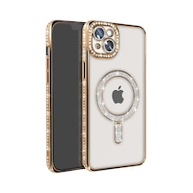 Apple iPhone Uyumlu,  15 Kılıf Joke Simli Magneticsafe Kılıf - Gold