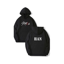 Stray Kids Han Ön-arka Baskılı Kapşonlu Sweatshirt Siyah