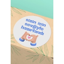 Sevgiyle Hazırlandı Mavi Sticker 3x3cm St2269 Çok Renkli