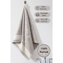 Pamuk Tekli Havlu Jakarlı Karna Premıum Sıbell - 70 X 140 Açık Gri