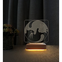 Yin Yang Kedi 3d Led Masa Lambası Doğum Günü Hediyesi Lamba