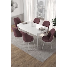 Canisa Concept Kor Serisi 70x114 Açılabilir Mutfak Masası Takımı Beyaz Masa 6 Gül Kurusu Sandalye Masa Beyaz Sandalyeler Gülkurusu