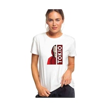 La Case De Papel Tokyo Tokio Baskılı Beyaz Kadın Tshirt (534310427)