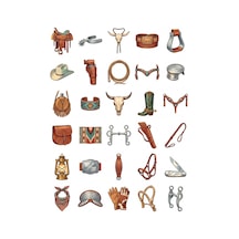 30 Adet Vintage Rodeo Ve Binicilik Sticker Seti - Laptop, Defter, Kılıf Çok Renkli