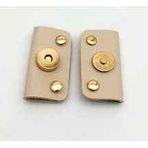 Çanta Aksesuar Bej Suni Derili Troklu Mıknatıslı Çıtçıt Light Gold Metalli
