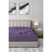 Mürdüm Renk 180x200 Cm Lastikli Fitted Penye Çarşaf Ab Siyah Kedi