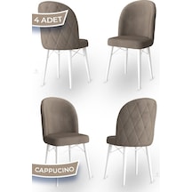 Canisa Bika Serisi 4 Adet Cappucino Mutfak Sandalyesi Beyaz Gürgen Ayaklı 1. Sınıf Babyface Kumaş Sandalye Cappucino Ayakları Beyaz