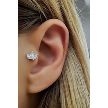 Taç Figürlü 925ayar Gümüş Tragus Kıkırdak Piercing Gümüş