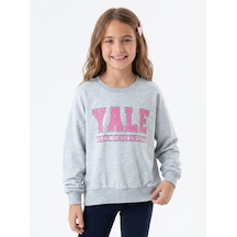 Onloox Kız Çocuk Gri Melanj Kız Çocuk Gri Melanj Pamuklu Bisiklet Yaka Uzun Kollu Regular Baskılı Sweatshirt 8-14 Yaş