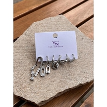 Ysx Jewelry Gümüş Taşlı Ataç Altılı Küpe Seti Çok Renkli