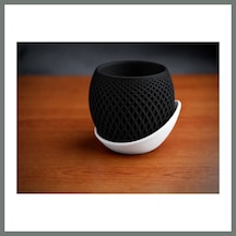 Bezos 3d Baskı Küre Saksı - Kafes Dokulu İki Parçalı Dekoratif Saksı - Siyah-beyaz Mmbz Standart 95760302