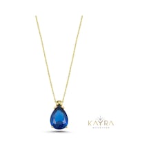 Mavi Topaz Damla Taşlı Altın Kolye Akm14