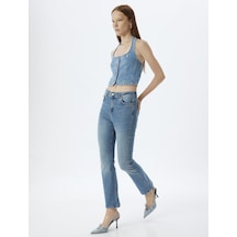 Koton İspanyol Paça Kot Pantolon Skinny Fit Düğmeli Pamuklu - Kick Flare Jean Açık İndigo 4sal40067md Açık İndigo
