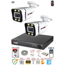 Fury 2 Kameralı Full Hd Gece Renkli - Su Geçirmez Ultra Led Güvenlik Kamerası Seti 500gb