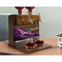 Bk Gift Kişiye Özel Kabartma Manzara Tasarımlı İsimli Çift Musluklu Doğal Ahşap İçki Standı-3, İçki Standı, Doğum Günü Hediyesi, Ev Hediyesi Bitmeyen1