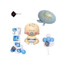 Lüks Hastane Oda Süsleme Seti Erkek Bebek Folyo - Hello Baby Folyo - 4 Baby Kutu - 7'li Stant Çok Renkli