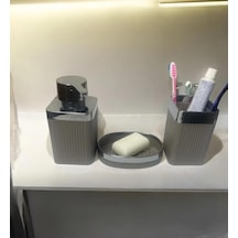 Tr Banyo Aksesuar Seti 3'lü, Gri Çizgili Desen, Krom Detay Genel