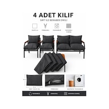 Balkon Bahçe Takımı Minder Kılıfı 4 Lü Set Antrasit 60x110 Cm Fermuarlı Yıkanabilir