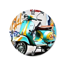 Graffiti Ve Vespa Motor Baskılı Duvar Saati Ahşap