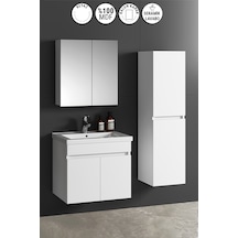 Çiğdem 65+35 Cm Beyaz Balon Mdf Seramik Lavabolu Asma Banyo Dolabı Takımı