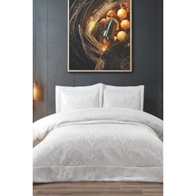 Natural Jakarlı Çift Kişilik Yatak Örtüsü Krem Krem