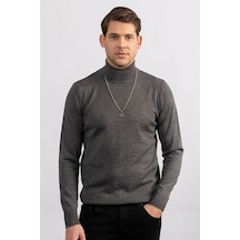 Tudors Slim Fit Dar Kesim Tam Boğazlı Yaka Düz Yün Erkek Kazak-23919 Gri