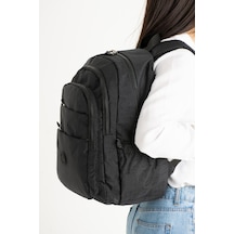 Unisex Okul Çantası Klinkır Kumaş Sırt Çantası Çok Cepli Hafif Yağmur Geçirmez 42 30 Cm Siyah