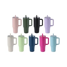 Novahub 40 Oz Paslanmaz Termal Bardak, Kapaklı Pipetli Sızdırmaz Gül Kırmızı Gül Kırmızısı