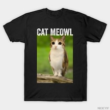 Flood Of Style Kedi Miyavı Kedi Baykuşu Hayvan Ve Evcil Hayvan Sahipleri İçin Erkek Kadın Tişörtü %100 Pamuk Siyah