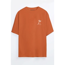 Palmiye Baskılı Unisex Oversize T-shirt Turuncu