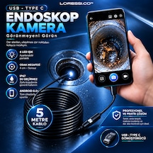 5 Metre Scope Pro Endoskop Yılan Kamera Ip67 Su Geçirmez Boroskop / Type-c & Usb Uyumlu - Android