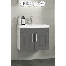 Salkım 65 Cm Beyaz-füme Balon Mdf Seramik Lavabolu Asma Banyo Alt Dolabı Beyaz - Füme