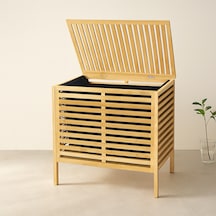 Kalın Bambu Çamaşır Sepeti 50x38x55 Cm Kumaş Torbalı Çok Renkli
