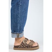 Manijero İrene Platform Deri Kadın Terlik Leopar-7125 Leopar