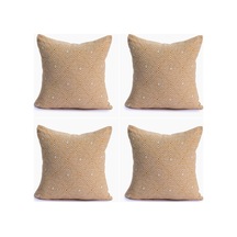 Lüks 100% Pamuk Dekoratif Desenli Kırlent Kılıfı 4 Adet Set 45x45 Cm, Kaliteli Pamuklu Kumaş Kırlent Ve Minder Kılıfı Altın Sarısı, 4 Adet 45x45 Cm Açık Indigo