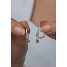 925 Ayar Gümüş Gold 3 Taşlı Tasarım Küpe Altın