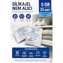 5 Gr 25 Adet Silikajel Nem Alıcı Silika Jel Rutubet Önleyici Küf Giderici Paket