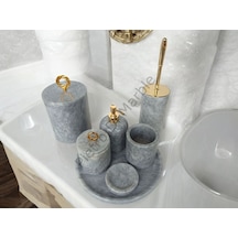 Gri Mermer Klasik Model 7 Parça Gold Renk Halka Aksesuarlı Banyo Seti Gri
