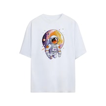 Noıssey Astronot Tasarımlı Unisex Oversize T-shirt Çok Renkli